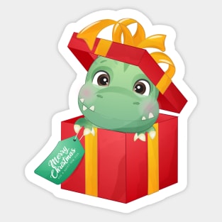 Cute Christmas Dinosaur In a Gift Box Sticker